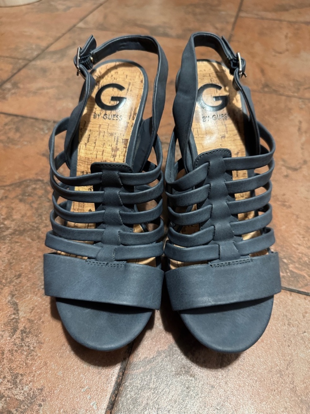 G by Guess Blue Strappy Block Heel Sandals Size 8.5